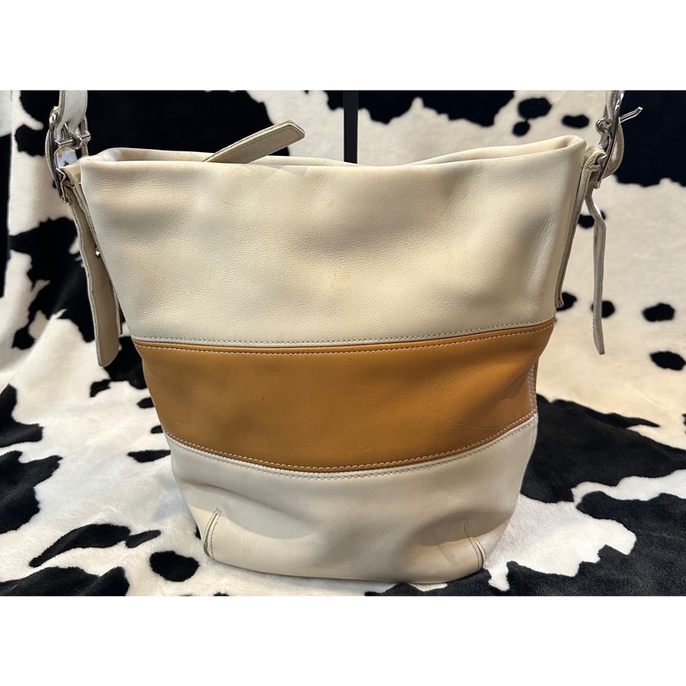 Coach Vintage 9173 Leather Bucket Bag Two Tone White Tan Shoulder Bag - Picture 10 of 11
